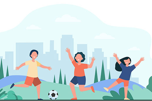 An illustration of children playing soccer.