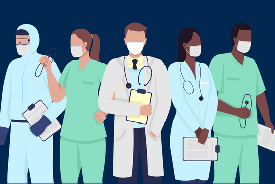 Diverse cartoon medical professionals. 