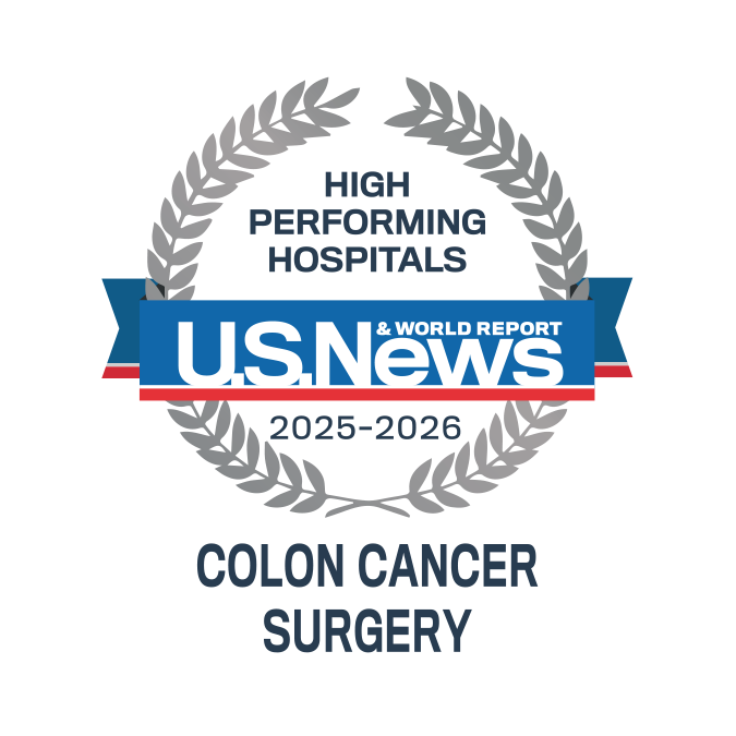 U.S. News badge: High performing in colon cancer surgery