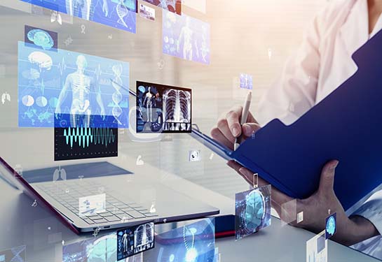 Medical person completing chart during a video visit