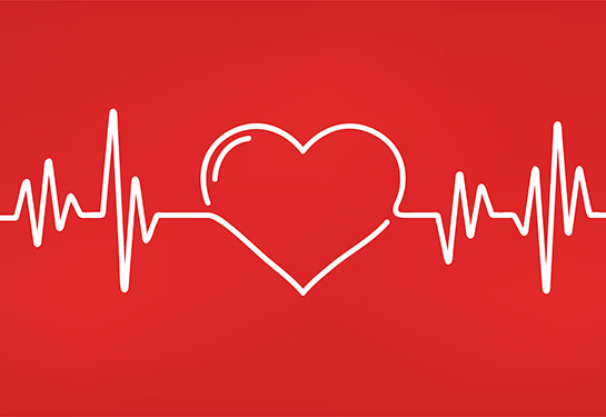 Red background and white heart with zigzag lines going out if it