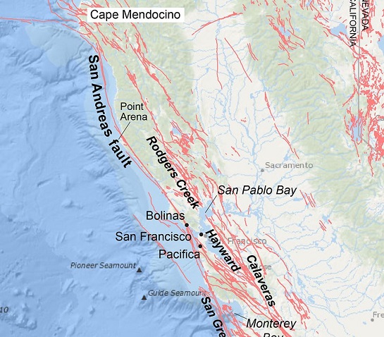 Map of the northern California fault lines, courtesy U.S. Geological Survey