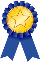 blue ribbon with a gold star in the center