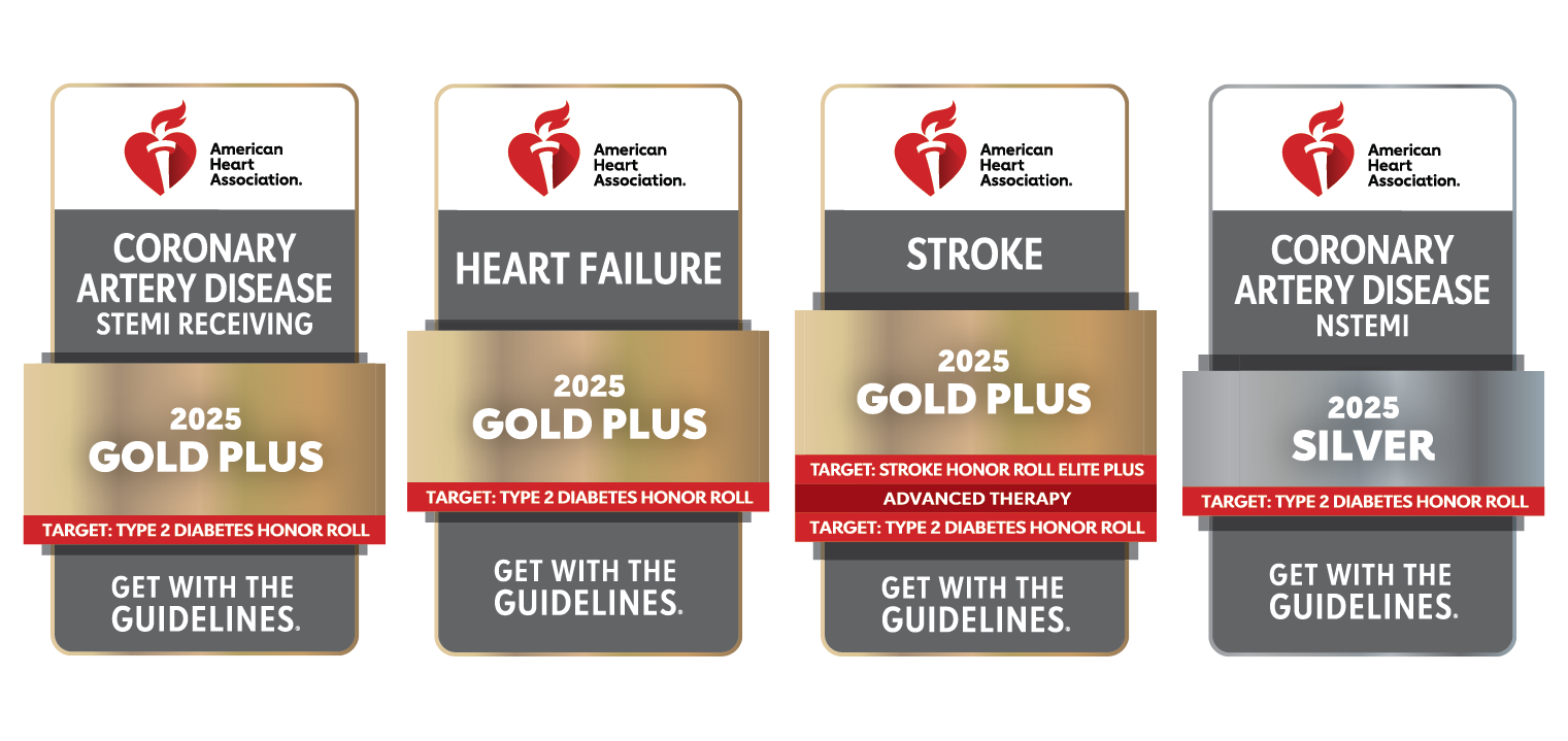 Four badges in a row from the American Heart Association 