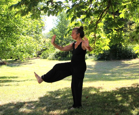 Women out in nature doing tai chi 