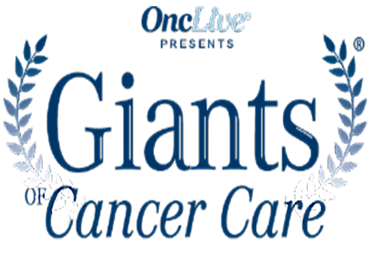 A horizontal graphic with a partial leaf wreath and the words &#x201c;OncLive presents&#x201d; and &#x201c;Giants of Cancer Care&#x201d;