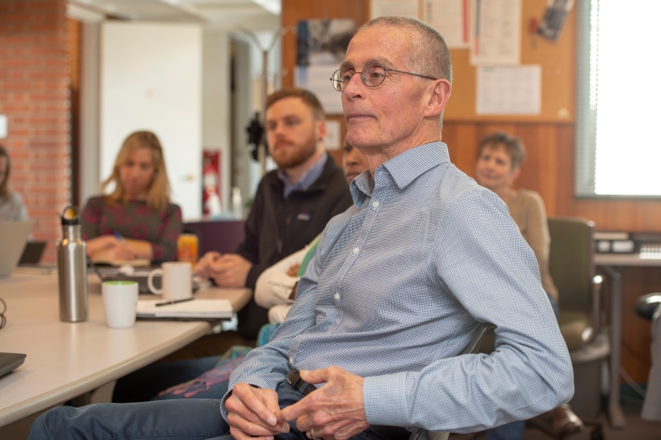 Garen Wintemute at a conference table with researchers at the Centers for Violence Prevention.
