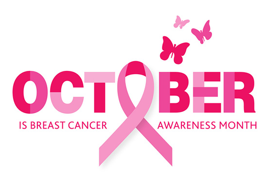 &#x201c;October is Breast Cancer Awareness Month&#x201d; with pink butterflies 