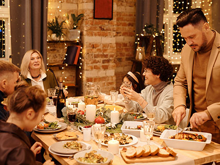 family eating a holiday dinner