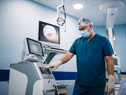 medical professional looking at colon exam