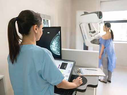 woman getting a mammogram