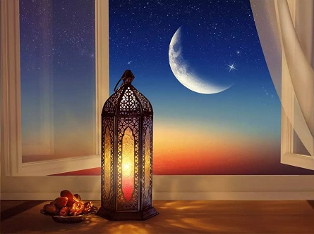 sunset with crescent moon