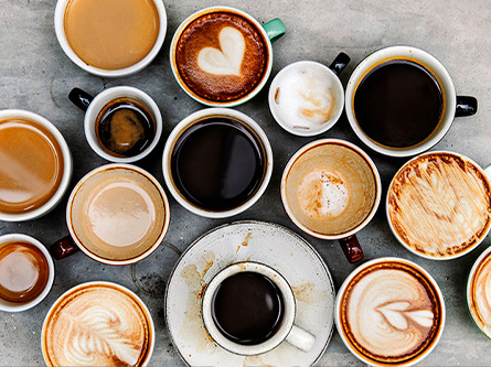 many cups of coffee, from above