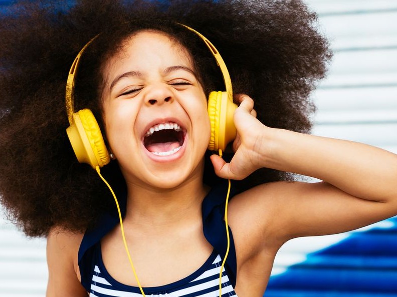 girl wearing headphones