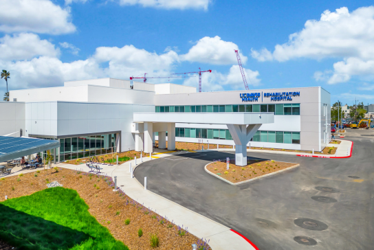 Medium shot of exterior of rehab hospital