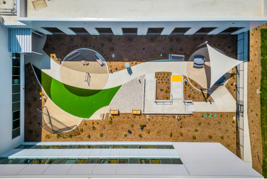 Bird's eye view of court yard of rehab hospital