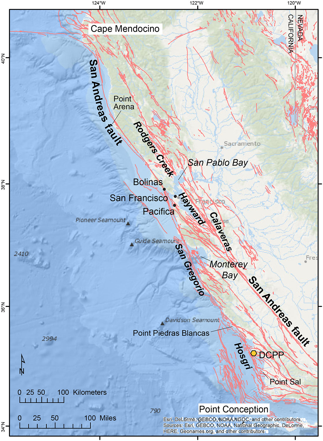 Map of the northern California fault lines, courtesy U.S. Geological Survey