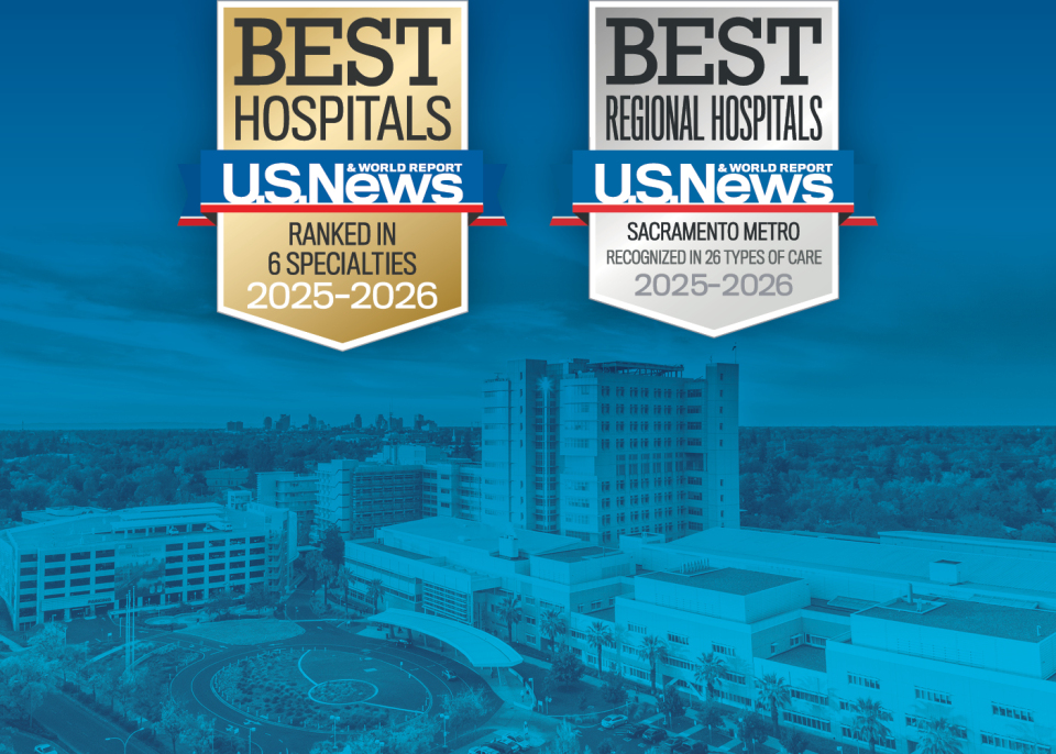 U.S. News Best Hospital badges over the medical center