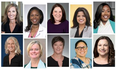 Betty Irene Moore Fellows Joan Carpenter, Maya Clark-Cutaia, Lisa Duffy, Jean Edward, Lenette Jones, Erica Liebermann, Heather Nelson-Brantley, M. Rebecca O'Connor, Donna-Marie Palakiko and Kimberly Powell were inducted Oct. 18 as fellows of the American Academy of Nursing. (c) UC Regents. All rights reserved.