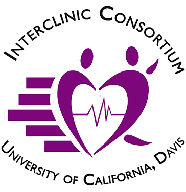 Interclinic Consortium logo featuring two abstract people holding hands to make a heart and a heart beat line in the middle. 
